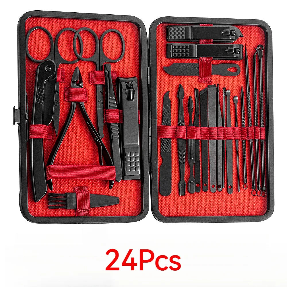 8/12/15/20/24 pcs Manicure Cutters Nail Clipper Set Household Stainless Steel Ear Spoon Pedicure Scissors Tool For Beauty